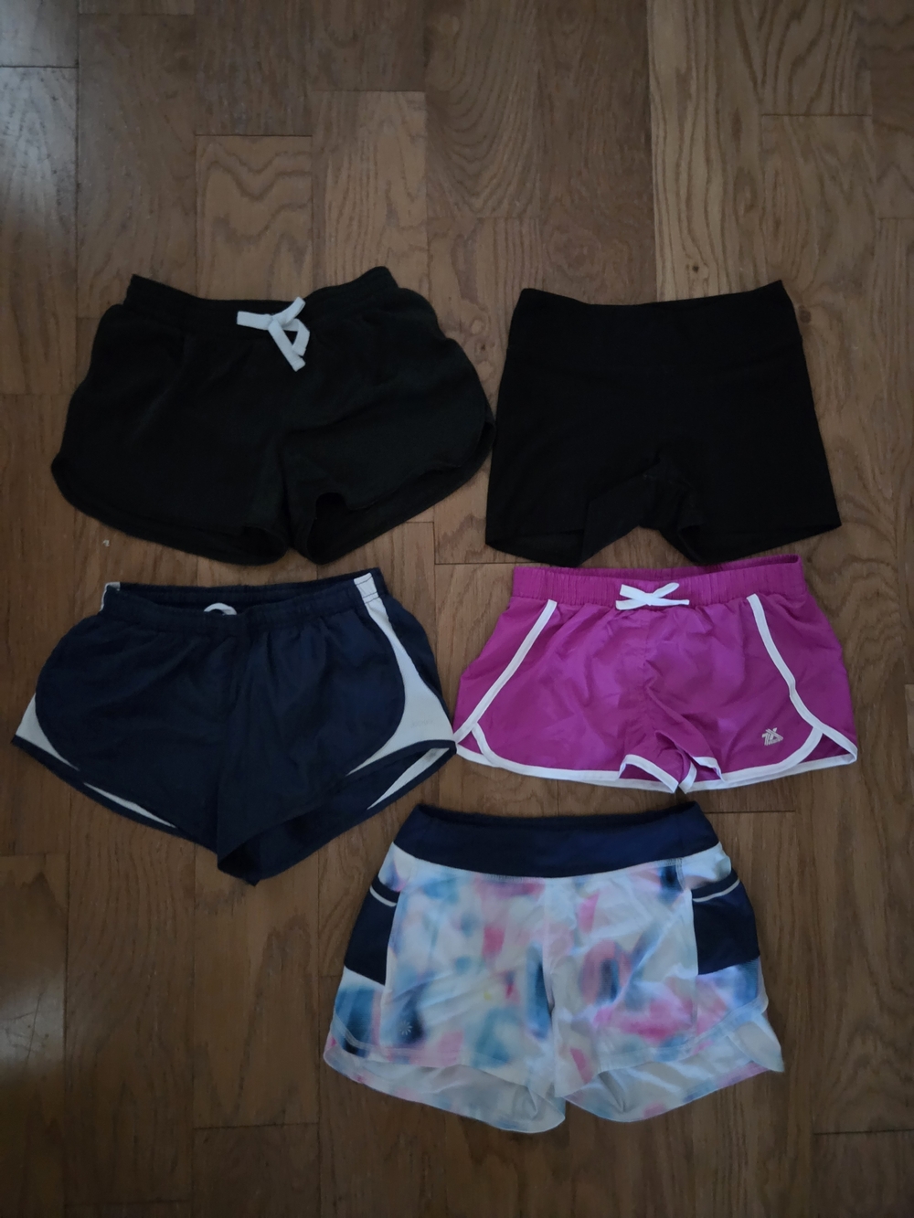 Girls Athletic Shorts- 5 Pairs. L 12, L 12/14